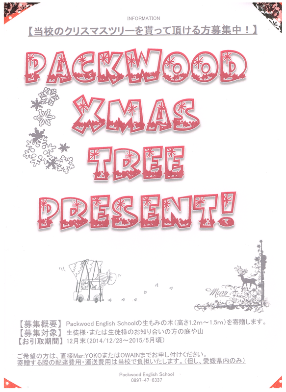 Christmas tree present information for 2014 at PACKWOOD ENGLISH SCHOOL - 新居浜市 英会話
